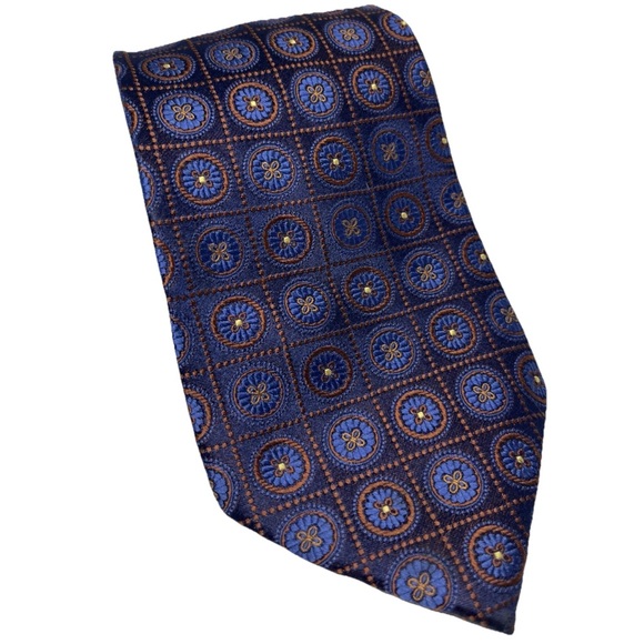 Bruno Piattelli Jacquard Woven Blue Brown Geometric Men’s 100% Silk Neck Tie